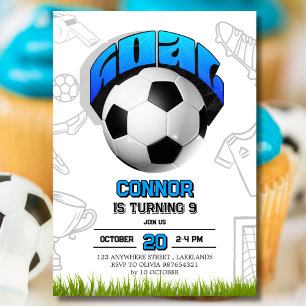 Invitation Fête d'anniversaire avec ballon de football bleu e