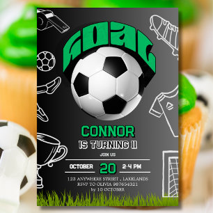 Invitation Fête d'anniversaire avec ballon de football vert e