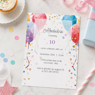 Invitation Fête d'anniversaire avec ballons et confettis
