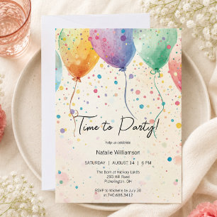 Invitation Fête d'anniversaire avec ballons et confettis