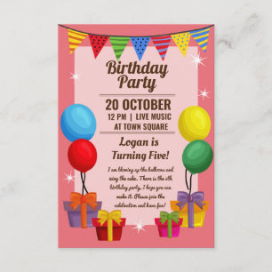 Invitation fête d'anniversaire avec ballons et pré