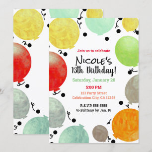 Invitation Fête d'anniversaire avec ballons Fiesta amusante