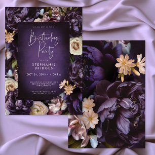 Invitation Fête d'anniversaire avec cadre floral violet éléga