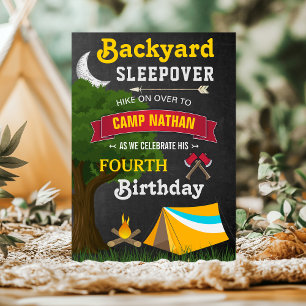 Invitation Fête d'anniversaire avec camping dans la cour arri