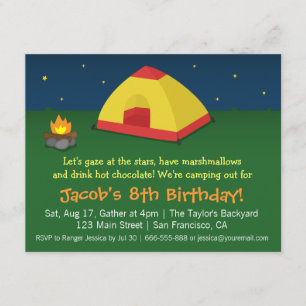Invitation Fête d'anniversaire avec camping dans le jardin
