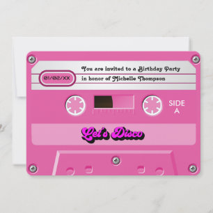 Invitation Fête d'anniversaire avec cassette rétro disco