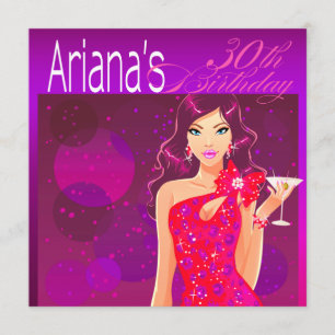 Invitation Fête d'anniversaire avec cocktail Pretty Lady viol