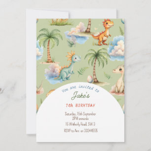 Invitation Fête d'anniversaire avec de mignons dinosaures