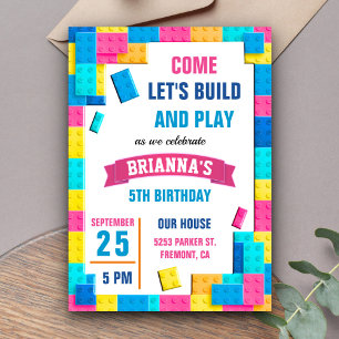 Invitation Fête d'anniversaire avec des briques colorées