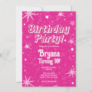 Invitation Fête d'anniversaire avec des étoiles roses et blan