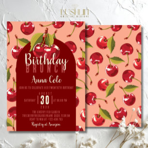 Invitation Fête d'anniversaire avec des fruits de cerise roug