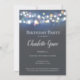 Invitation Fête d'anniversaire avec des lumières à cordes col