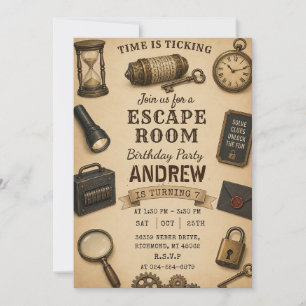 Invitation Fête d'anniversaire avec escape room personnalisé