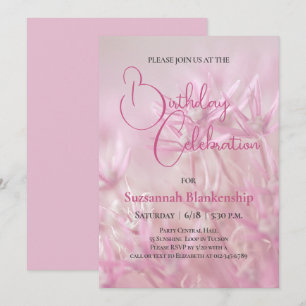 Invitation Fête d'anniversaire avec fond floral rose pastel