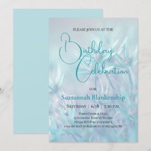 Invitation Fête d'anniversaire avec fond floral sarcelle past