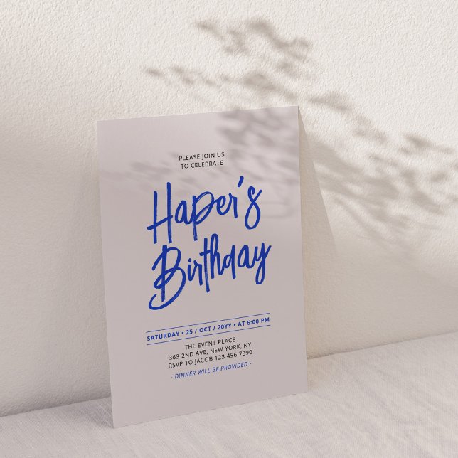 Invitation Fête d'anniversaire avec lettrage chic bleu et ros (Créateur téléchargé)