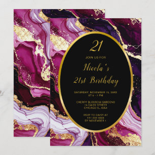 Invitation Fête d'anniversaire avec marbre d'agate rouge Bour