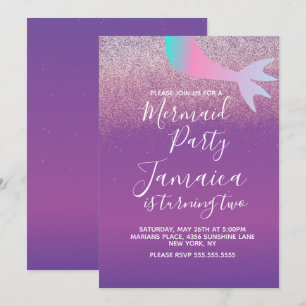 Invitation Fête d'anniversaire avec paillettes fausses sirène