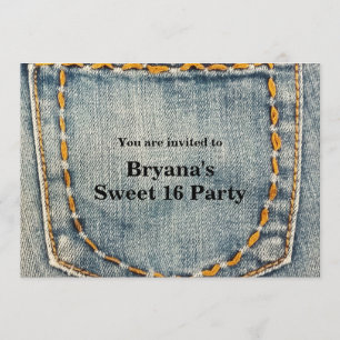 Invitation Fête d'anniversaire avec poche cousue en jean deni