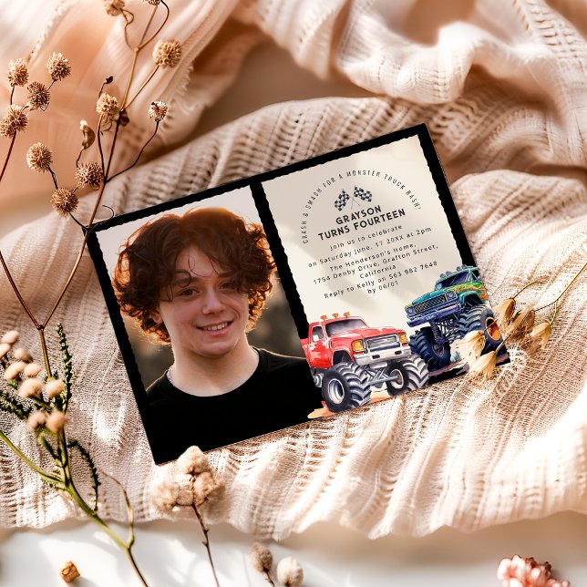 Invitation Fête d'anniversaire avec thème de Monster Truck en (Créateur téléchargé)