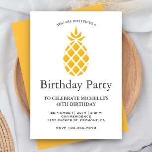 Invitation Fête d'anniversaire avec un ananas tropical jaune