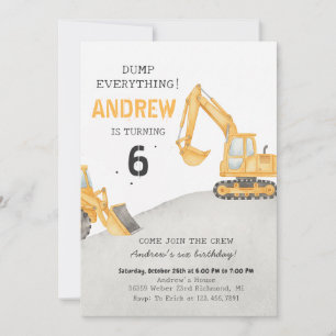 Invitation Fête d'anniversaire avec un camion excavatrice mod