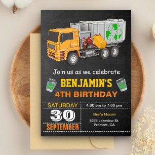 Invitation Fête d'anniversaire avec un camion poubelle de rec
