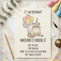 Fête d'anniversaire avec un chat grincheux drôle e