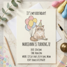 Fête d'anniversaire avec un chat grincheux drôle e