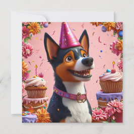 Invitation Fête d'anniversaire avec un chien heureux