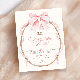 Invitation Fête d'anniversaire avec un nœud rose