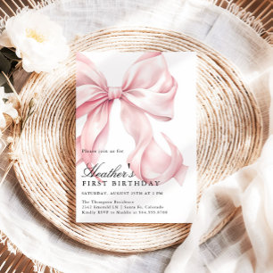 Invitation Fête d'anniversaire avec un nœud rose Coquette