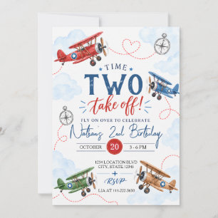 Invitation Fête d'anniversaire avion aquarelle vintage