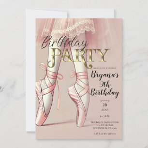 Invitation Fête d'anniversaire Ballerine rose aux pieds point