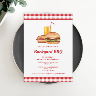Invitation Fête d'anniversaire barbecue de jardin avec hambur