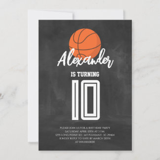 Invitation Fête d'anniversaire Basketball sur tableau noir