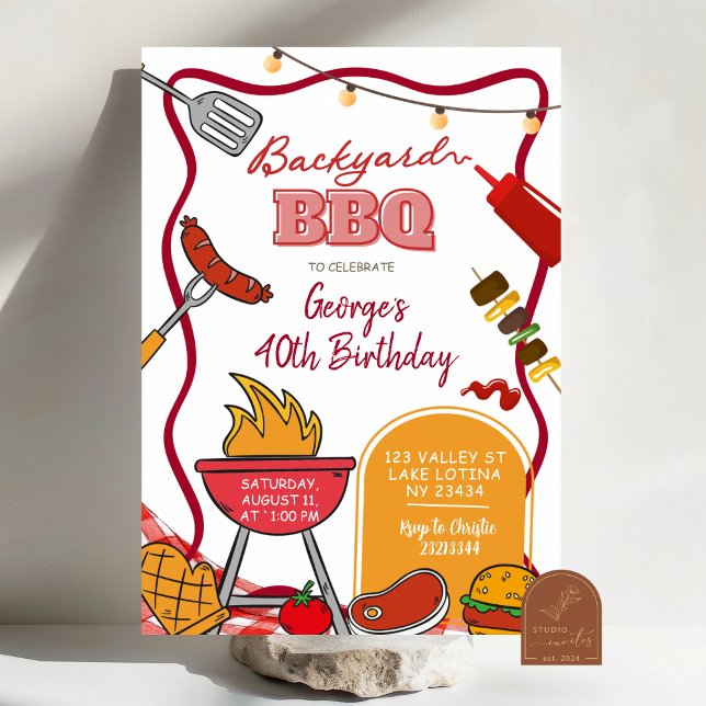 Invitation Fête d'anniversaire BBQ dans la cour (Créateur téléchargé)