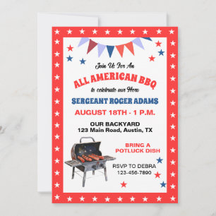 Invitation Fête d'anniversaire BBQ pour votre héros militaire