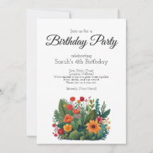 Invitation fête d'anniversaire, beaucoup de plante