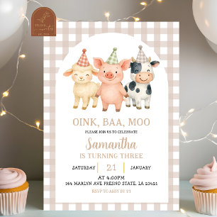 Invitation Fête d'anniversaire beige et ivoire à carreaux de 
