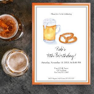 Invitation Fête d'anniversaire bière et bretzel à l'aquarelle