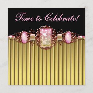 Invitation Fête d'anniversaire Bijoux Rose Noir Or