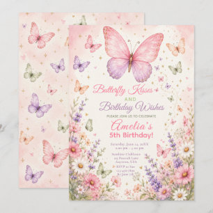 Invitation Fête d'anniversaire Bisous de papillon