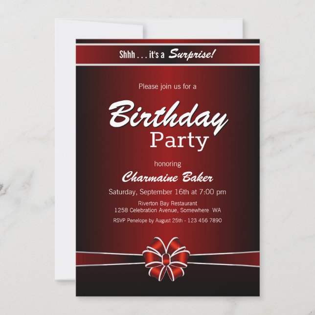 Invitation Fête d'anniversaire Black and Red Surprise (Devant)