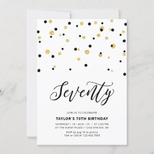 Invitation Fête d'anniversaire Black & Gold Simple Seventy 70