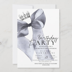 Invitation Fête d'anniversaire Black Grey Bow