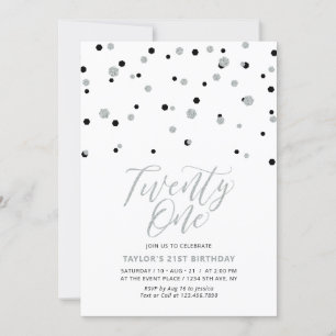Invitation Fête d'anniversaire Black & Silver Twenty One 21 a