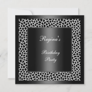 Invitation Fête d'anniversaire Black White Giraffe