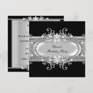Invitation Fête d'anniversaire Black White Silver Jewel Image
