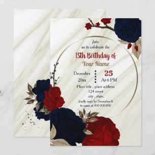 Invitation fête d'anniversaire bleu et rouge floral